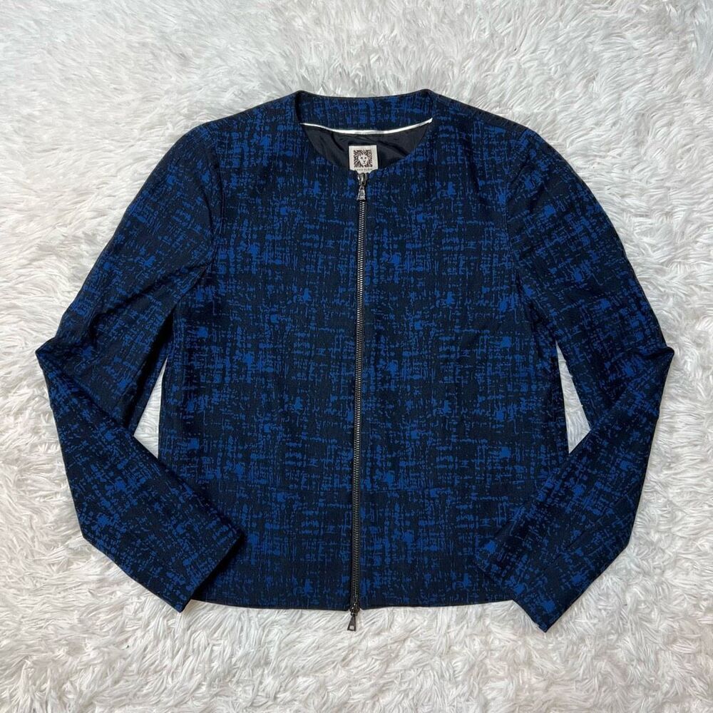 Anne Klein Blazer Jacket Womens Size 6 Small Blue Full Zip Professional